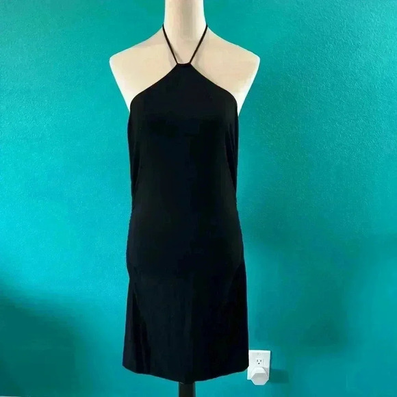 Reformation Amalia Knit Mini Dress Black Open Back Halter Neck Size L - Picture 3 of 7